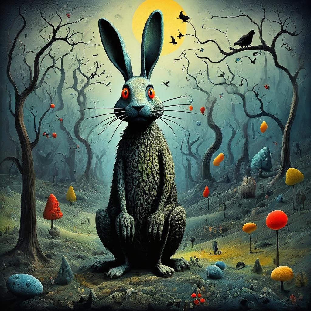 Hyperdetailed Hare Fantasy Illustration with Visible Brushst...