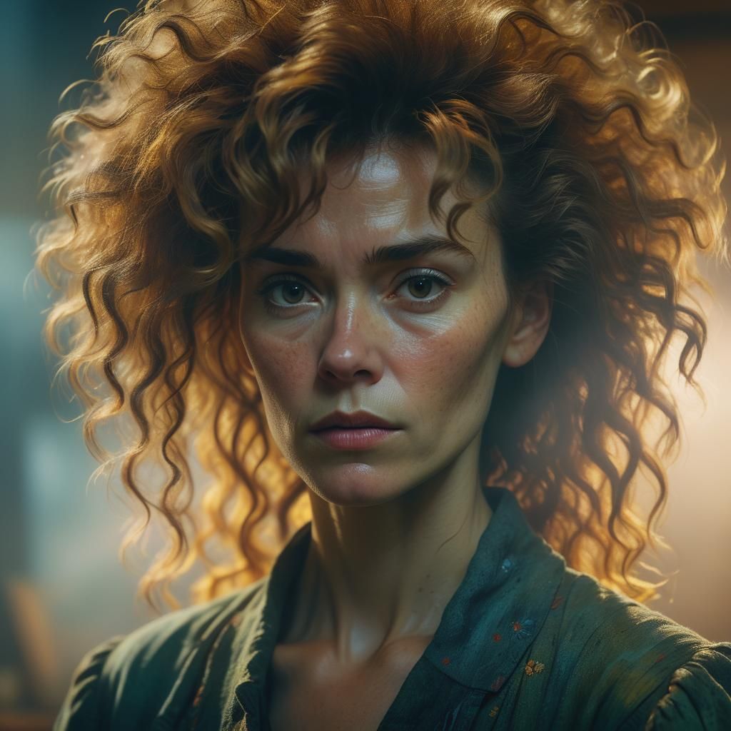 Woman with Big Hair in Van Gogh Style