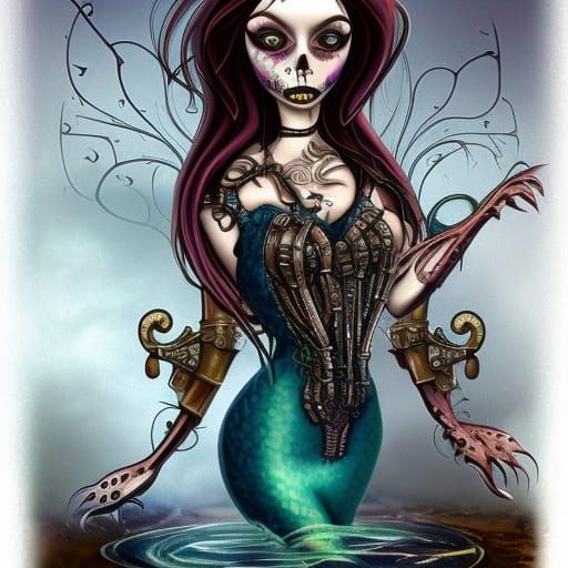 Gothic Steampunk Undead Mermaid Engine