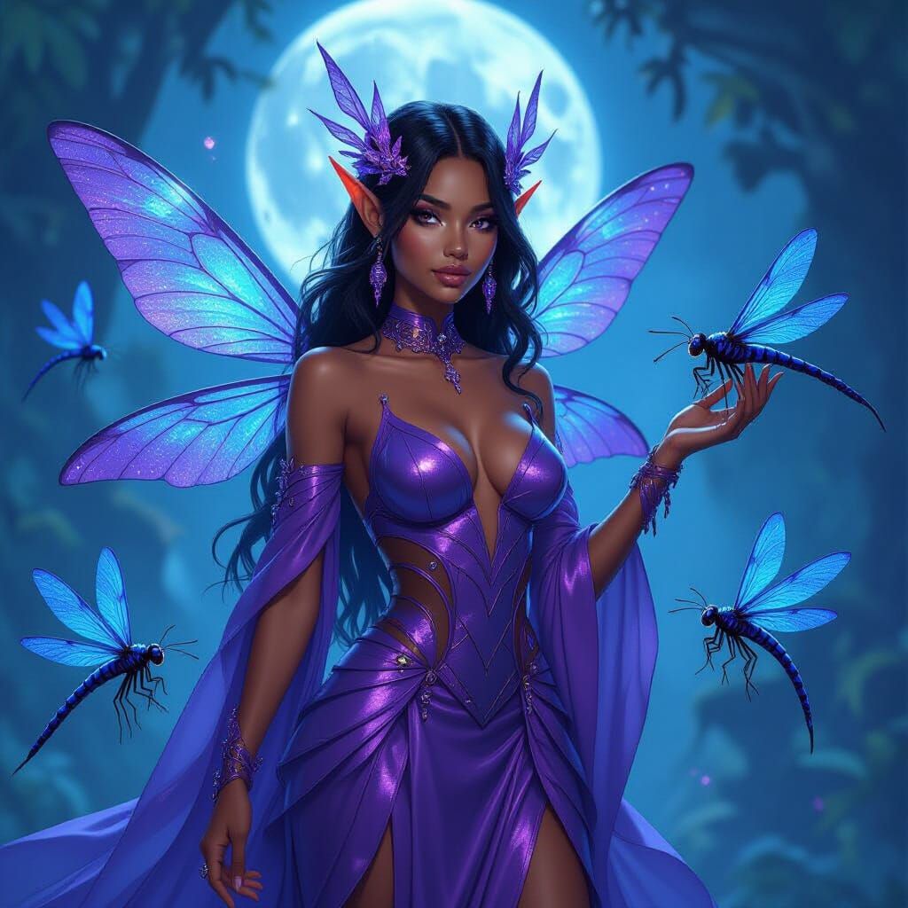 Ethereal Elf Sorceress with Dragonfly Wings in Digital Paint...