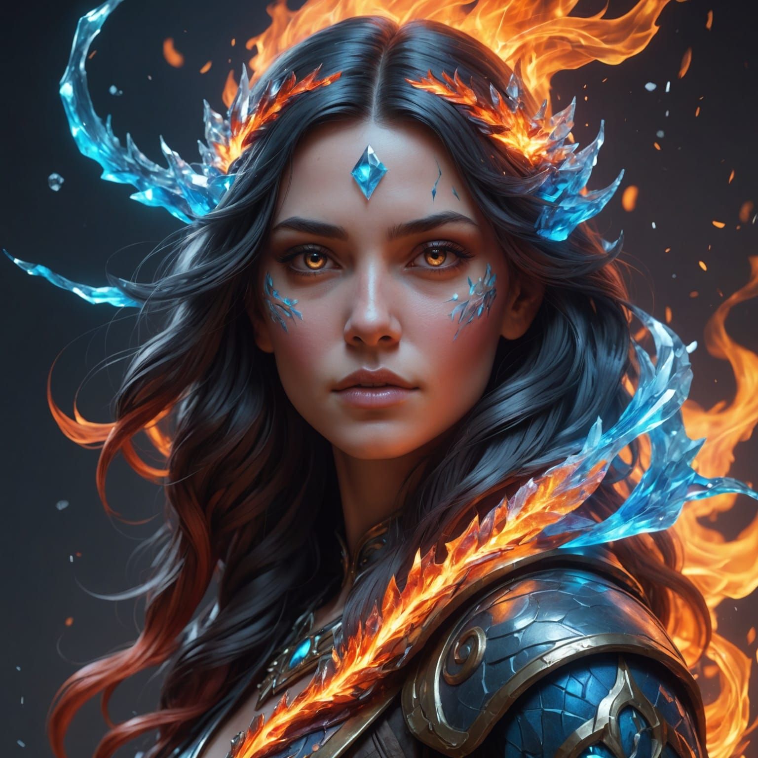 Fiery Ice Portrait in Hyperdetailed Style