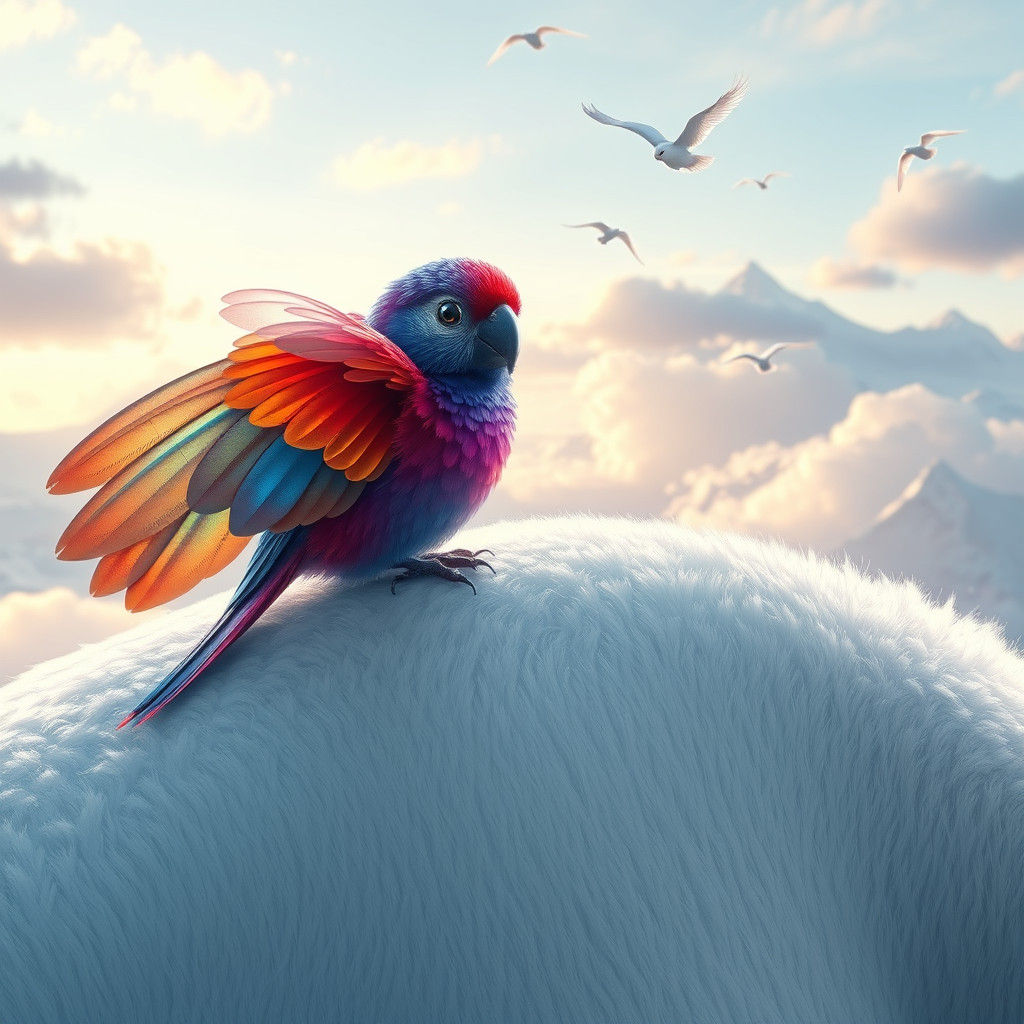 Iridescent Butterfly on Polar Bear Under Aurora