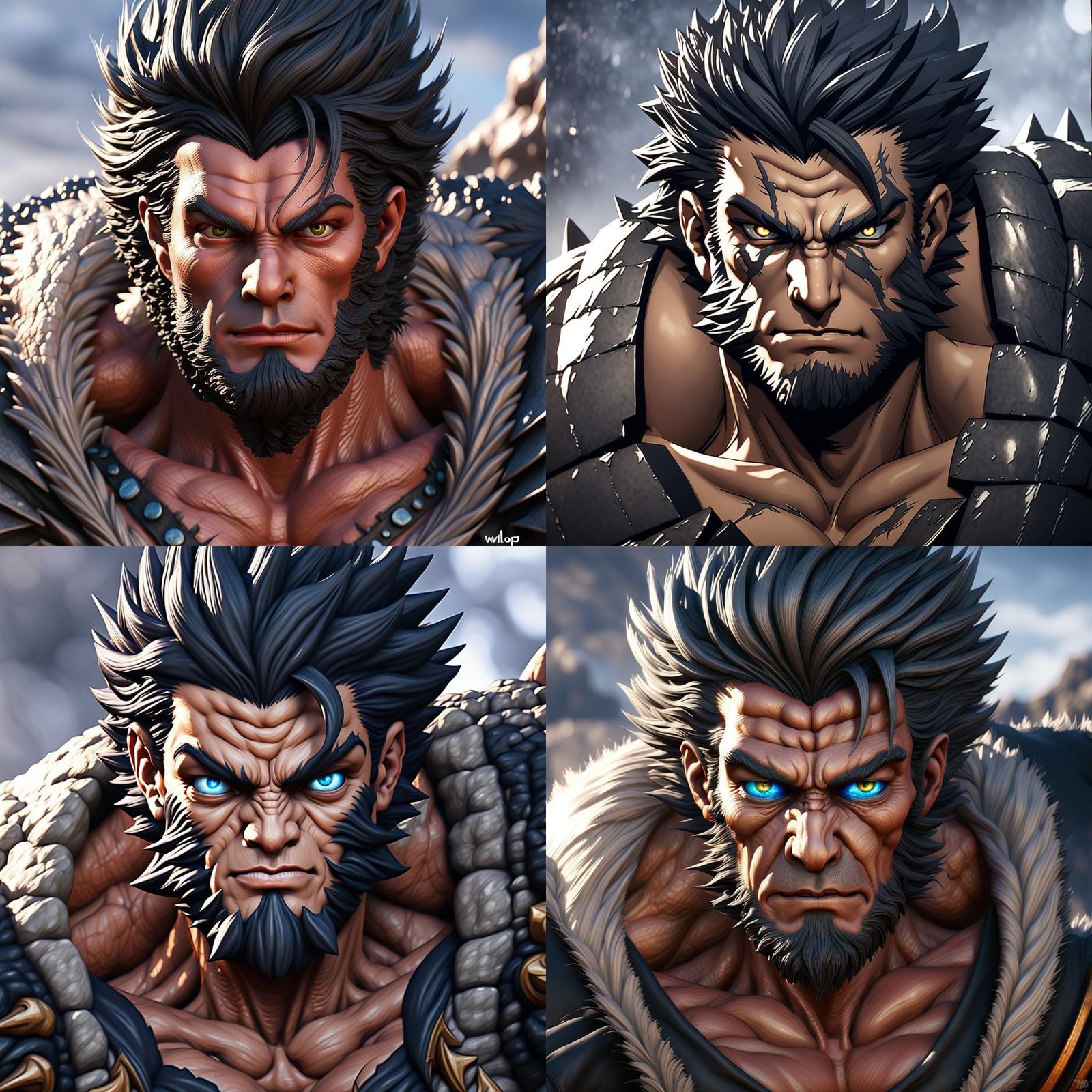 Intimidating Muscular Warrior with Metallic Gaze