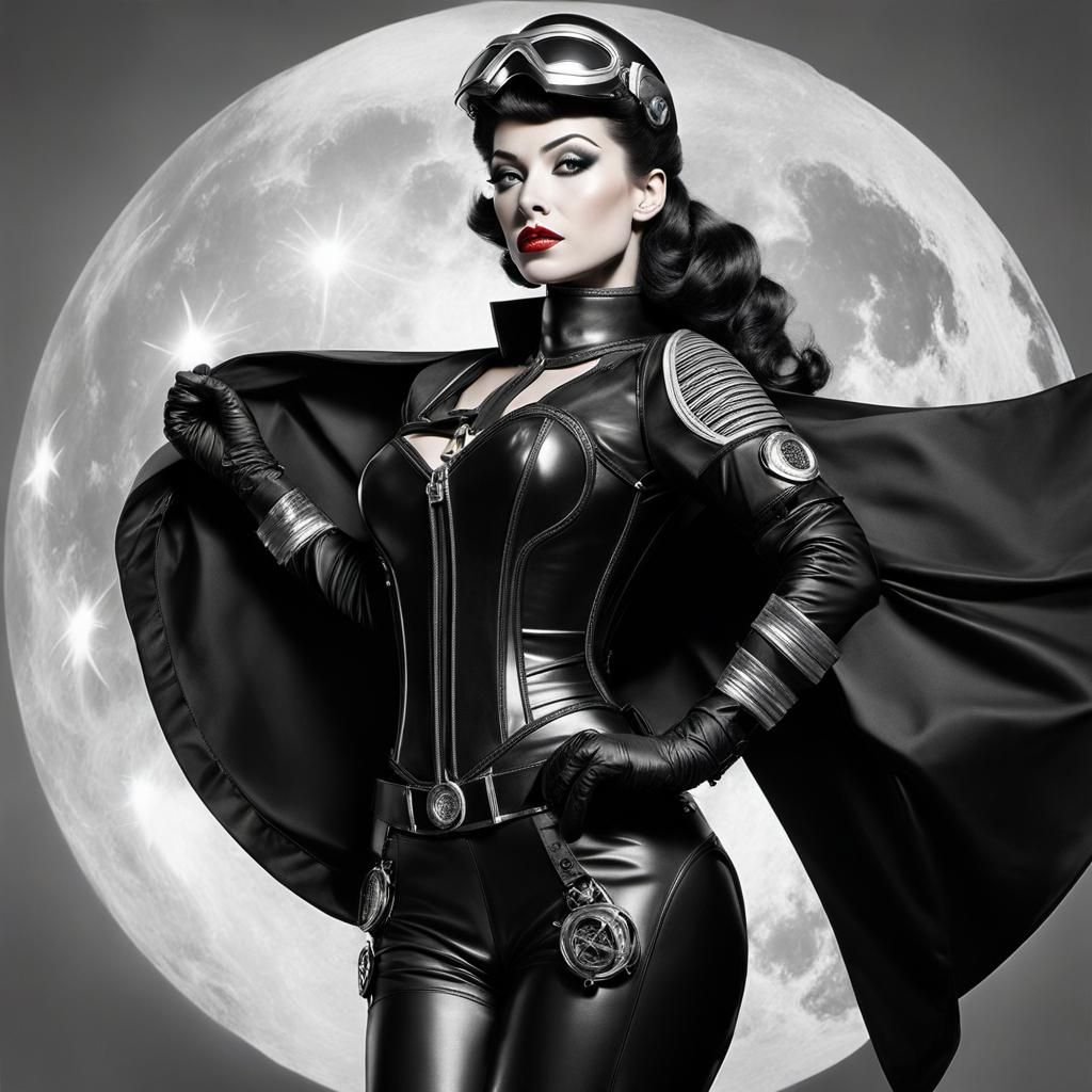 Retro Sci-Fi Pin-Up Girl in Space, Art Deco Style