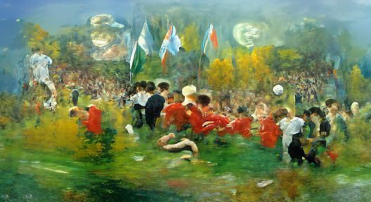 Vibrant Football Playground Scene as Impressionist Painting
