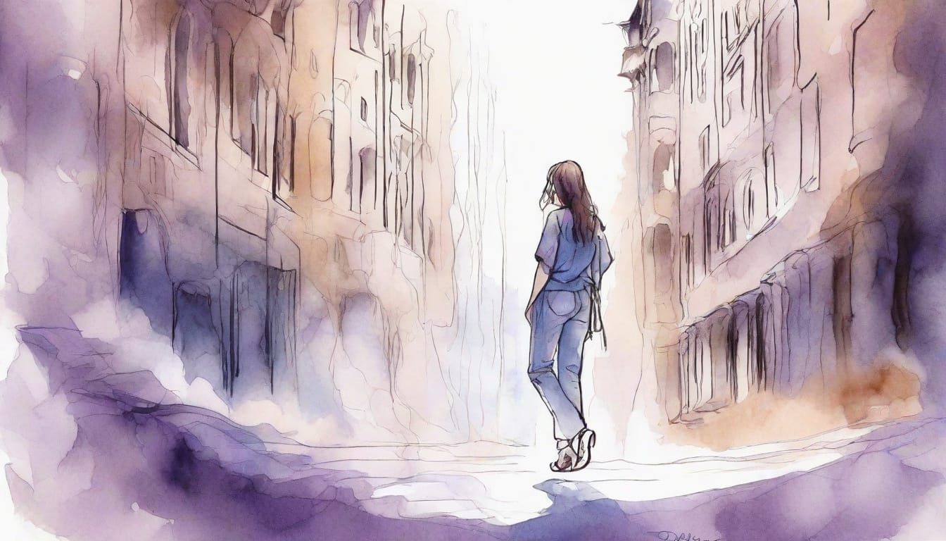 Minimalist Fashion Sketch of Woman by Waterfall