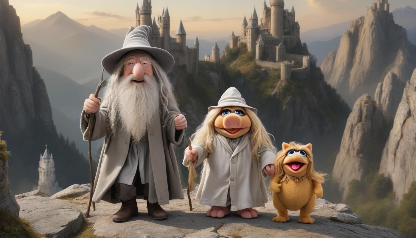 Muppet Gandalf and Friends on Mountain Cliff