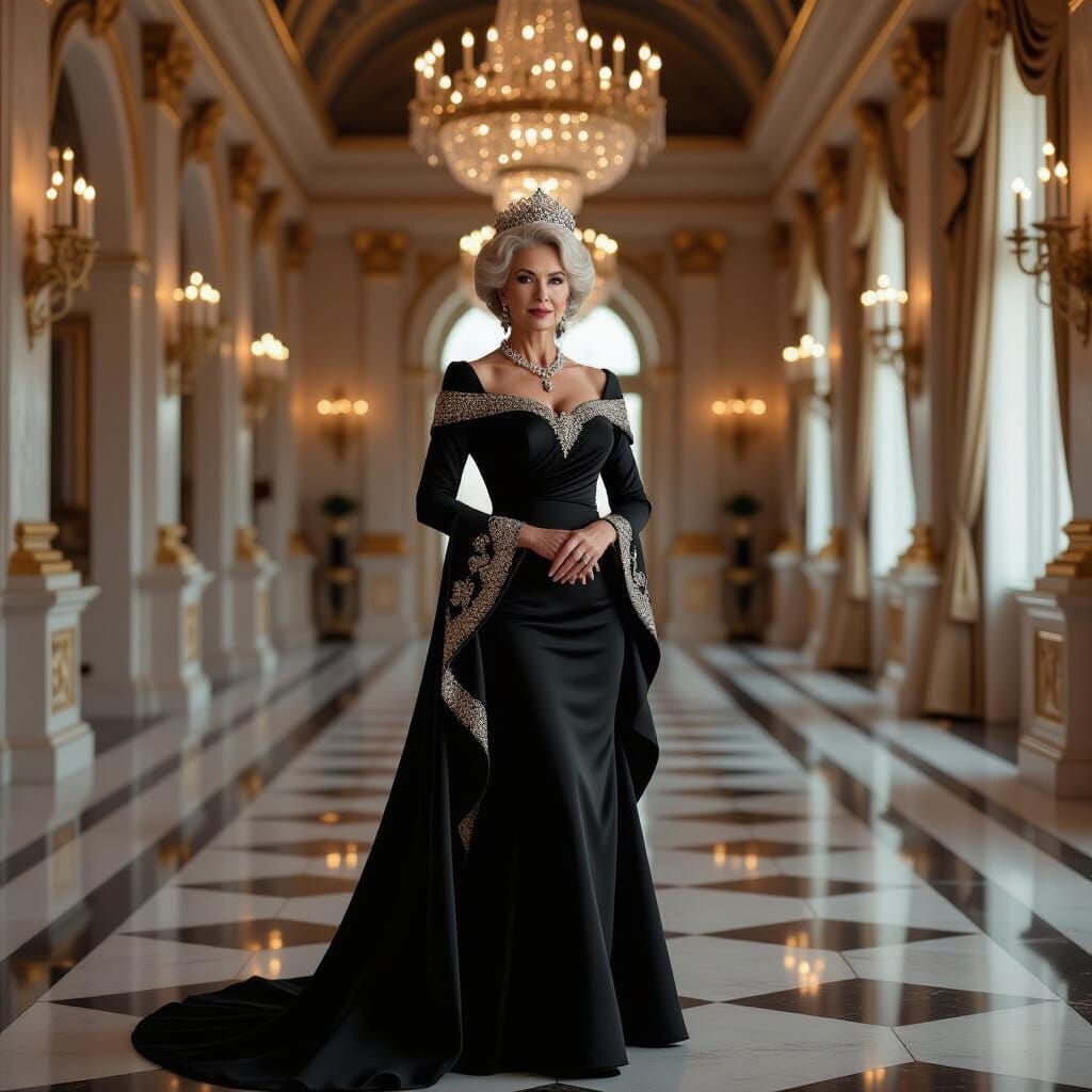 Regal Matriarch in Opulent Palace Halls