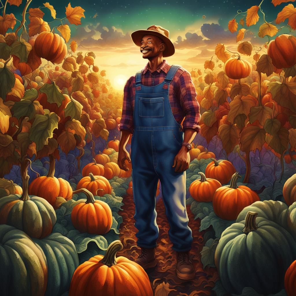Friendly Pumpkin Man in Patch: Matte Painting