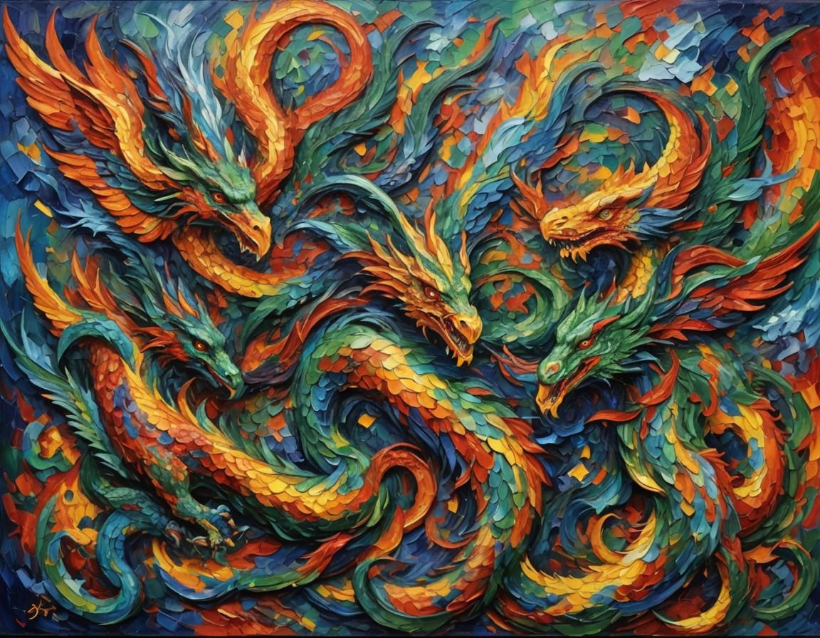 Tiamat in Neo-Impressionist Expressionist Oil Painting