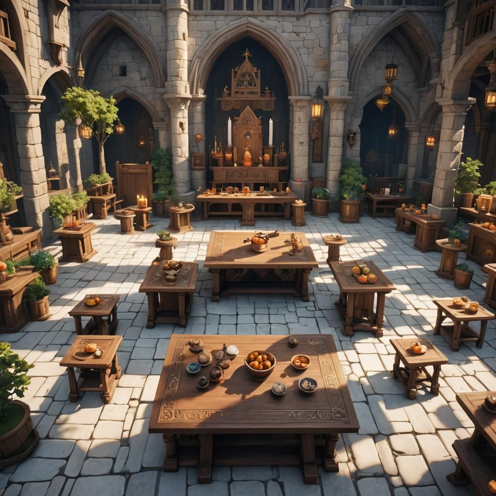 Anime-Style Medieval Court Party in Detailed Matte Painting