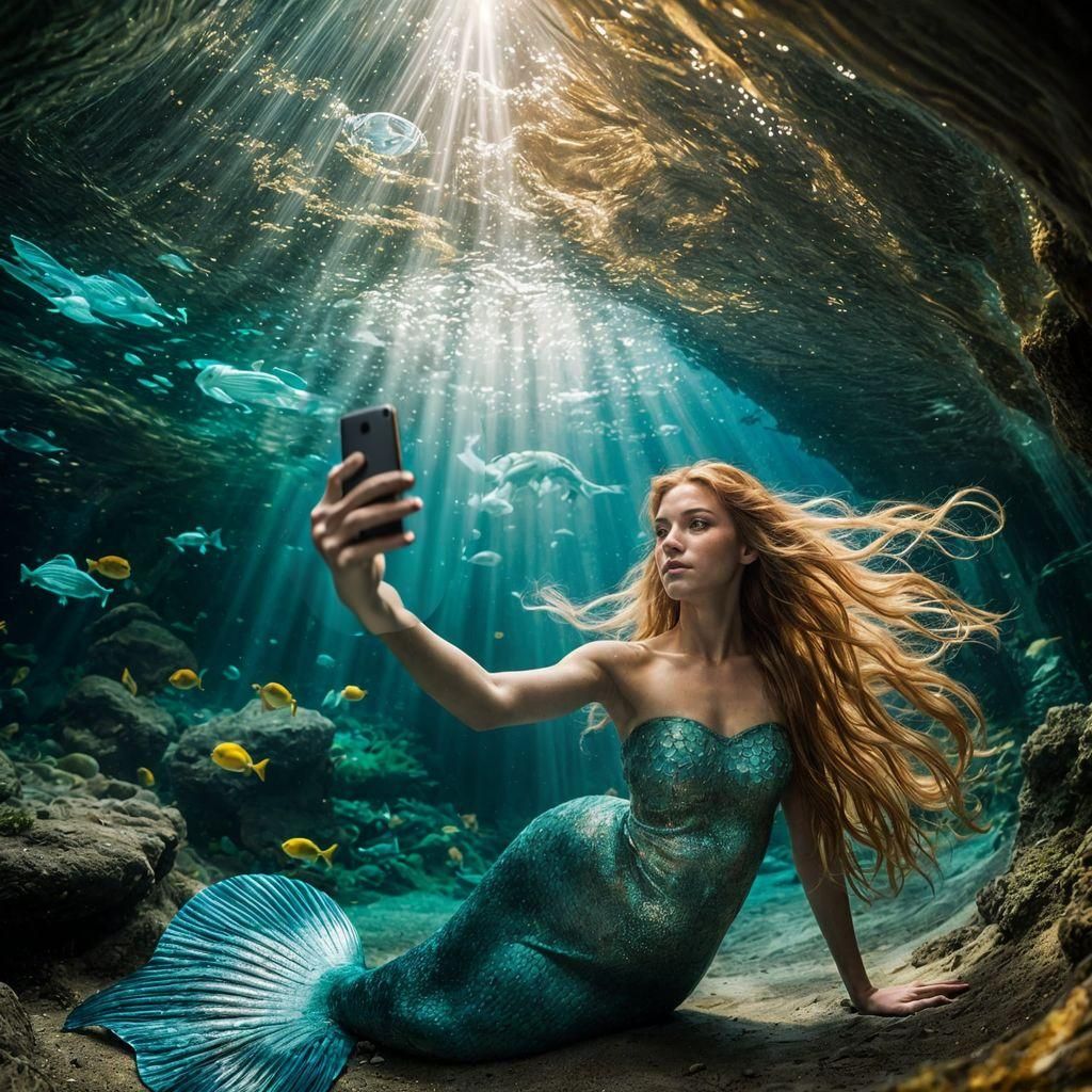 Underwater Mermaid Selfie in Bedroom Cave