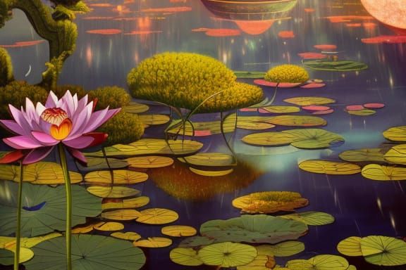 Psychedelic Lotus Pond: Studio Ghibli Anime Visual