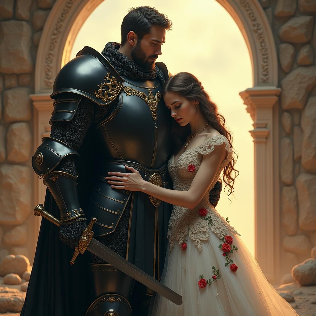 Knight and Princess in Fantasy Realm: Matte Painting
