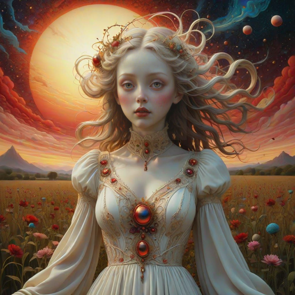 Visionary Pop-Surrealist Sunset Landscape in Cosmic Colors