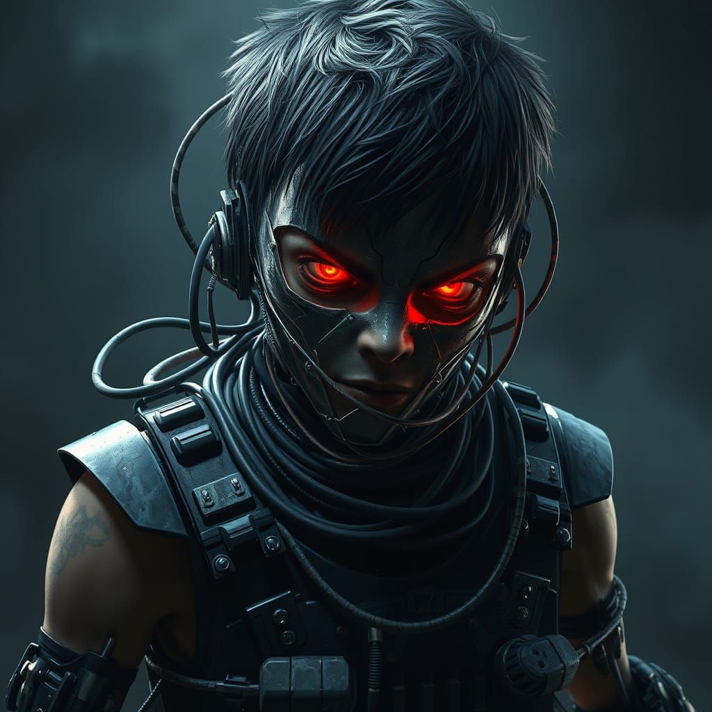 Cyberpunk Cyborg Boy Emerges from Shadows in Gritty Digital ...