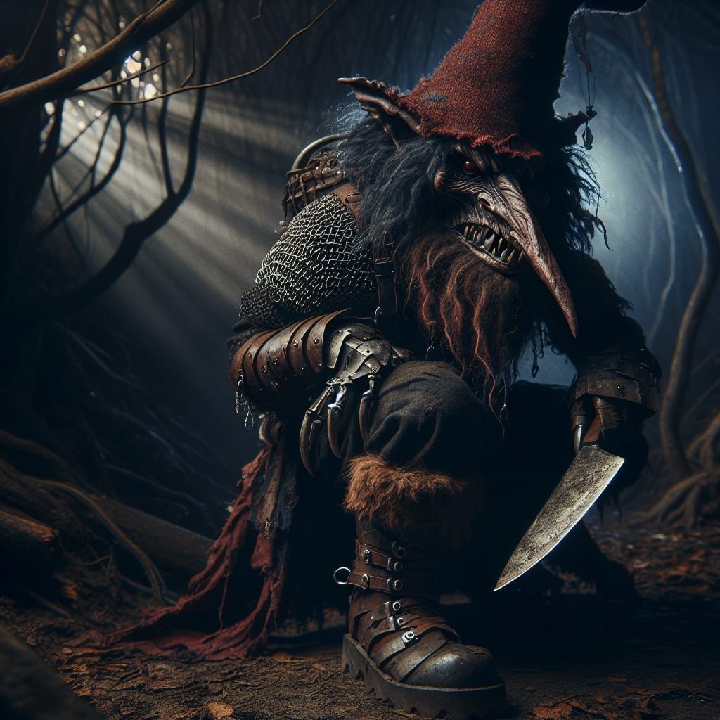 Eerie Dark Fantasy Creature Crouches Ready for Confrontation...