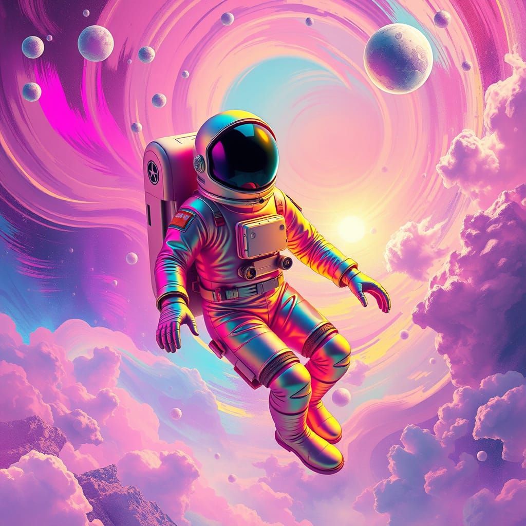 Astronaut in Kaleidoscopic Dreamscape in 3D Expressionism