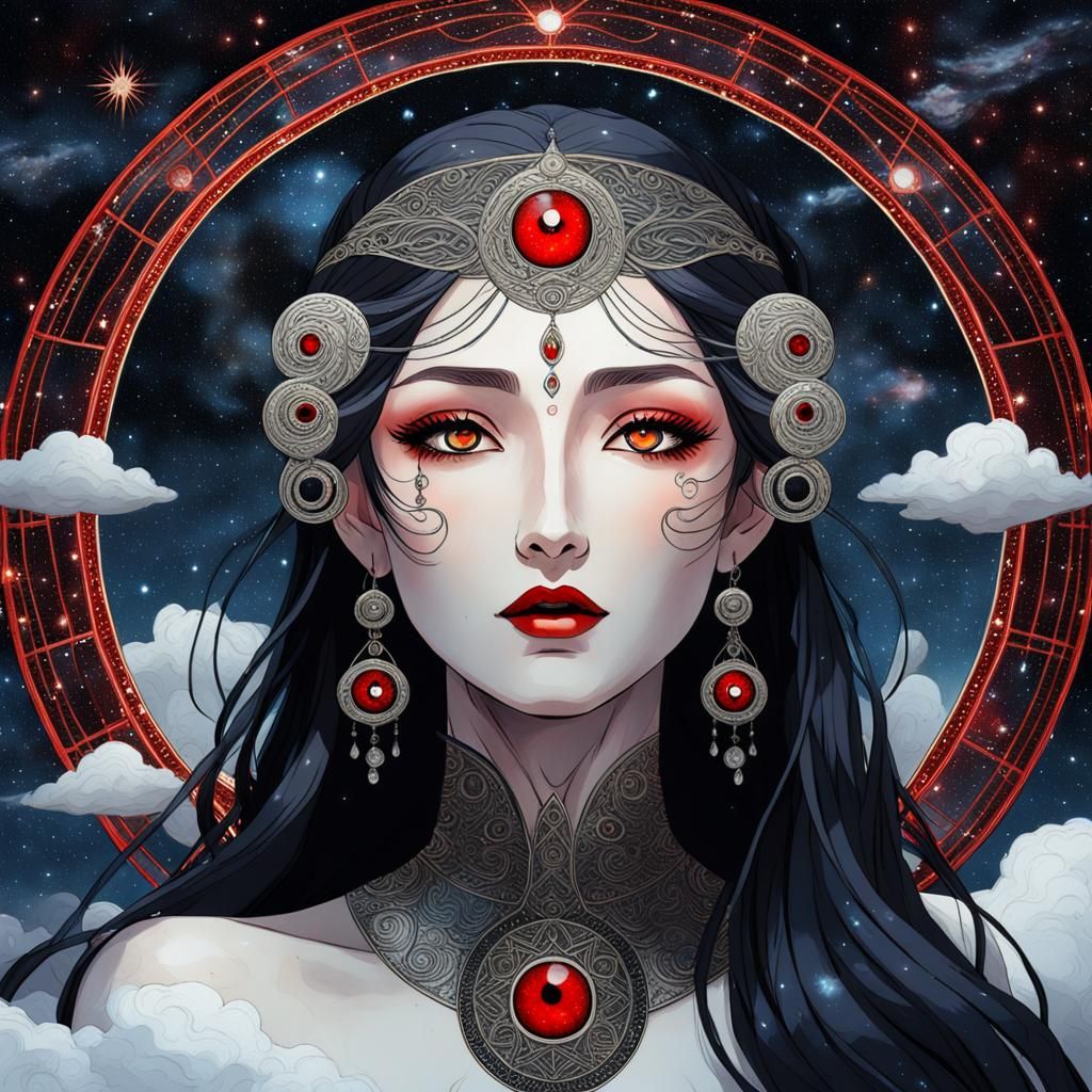 Goddess with Sharingan Eyes in Art Nouveau Style