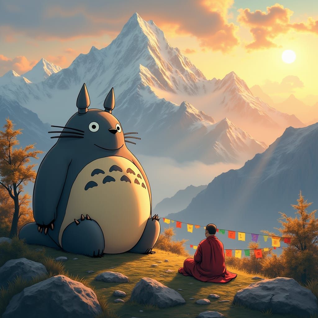 Surreal Totoro in Himalayan Landscape
