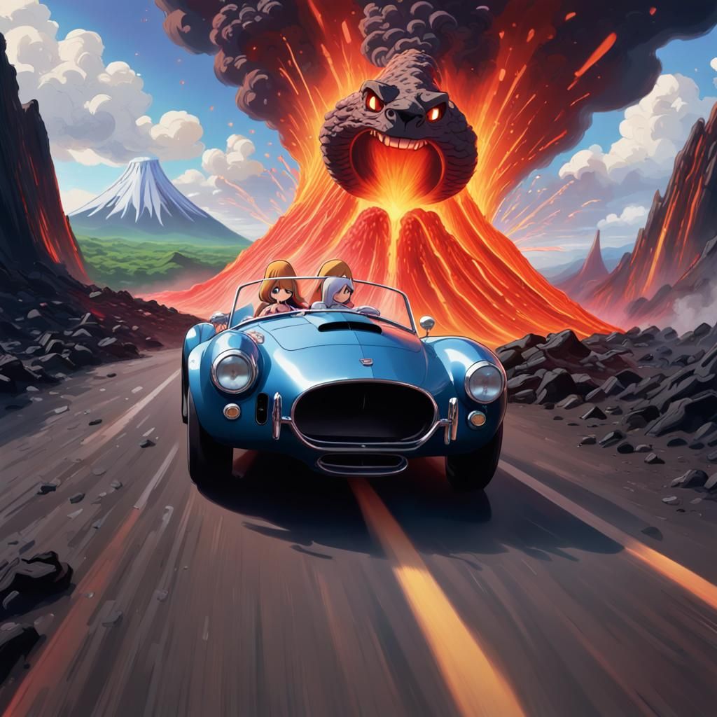 Shelby Cobra Volcano Escape in Anime Style