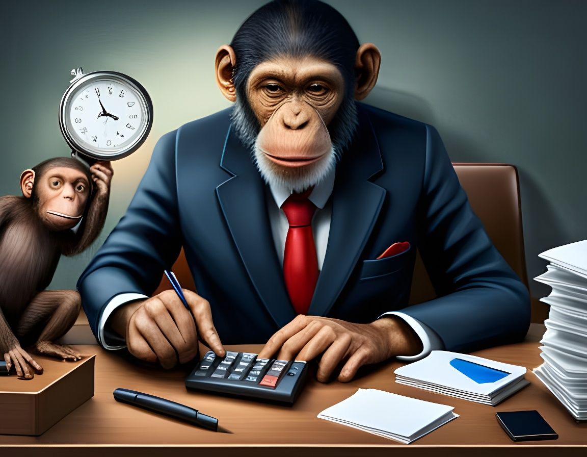 Chimpanzee Accountant in Office: Photorealistic Rendering