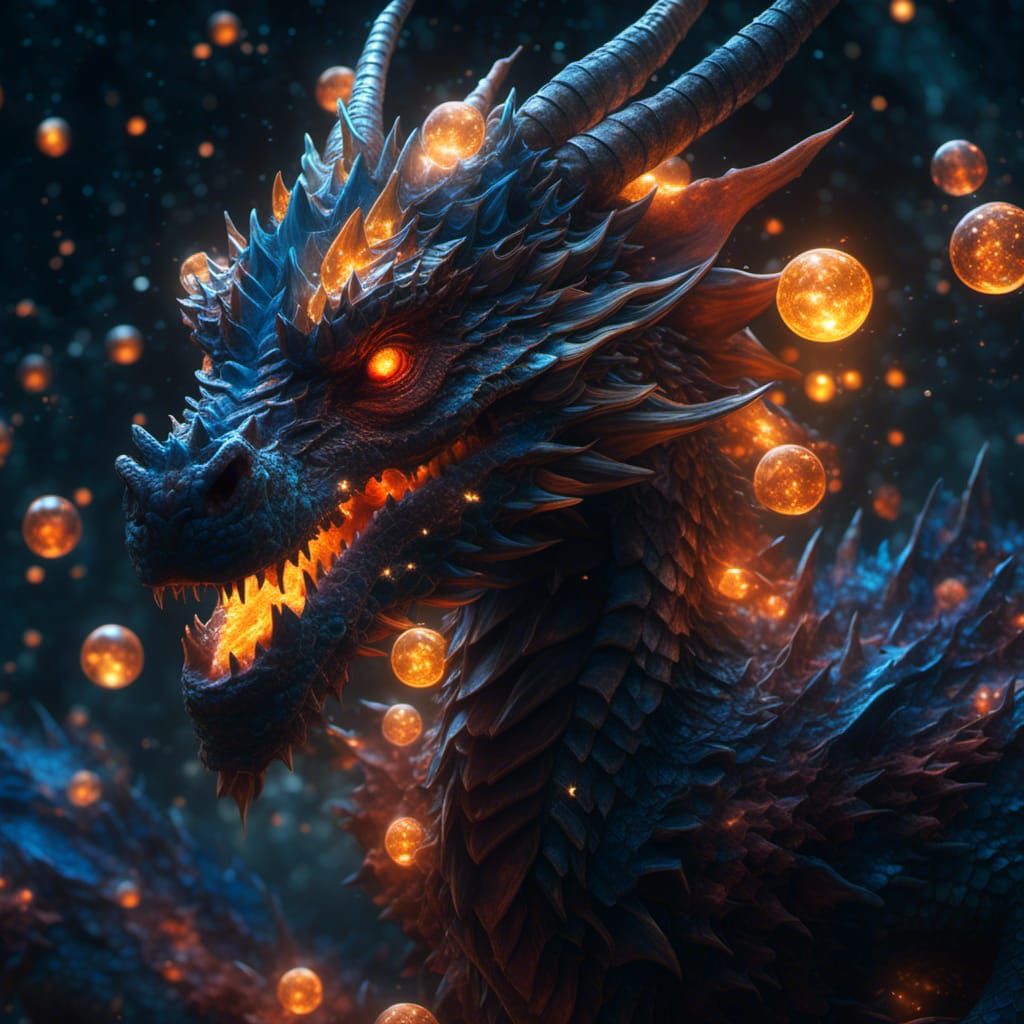 Fire Dragon Portrait with Luminescent Orbs in Anime Style