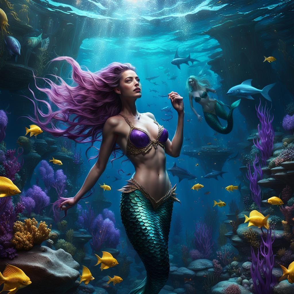 Amber Heard as Mermaid in Dark Fantasy Style