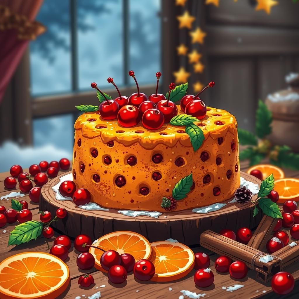 Holiday Fruitcake in Studio Trigger Anime Style