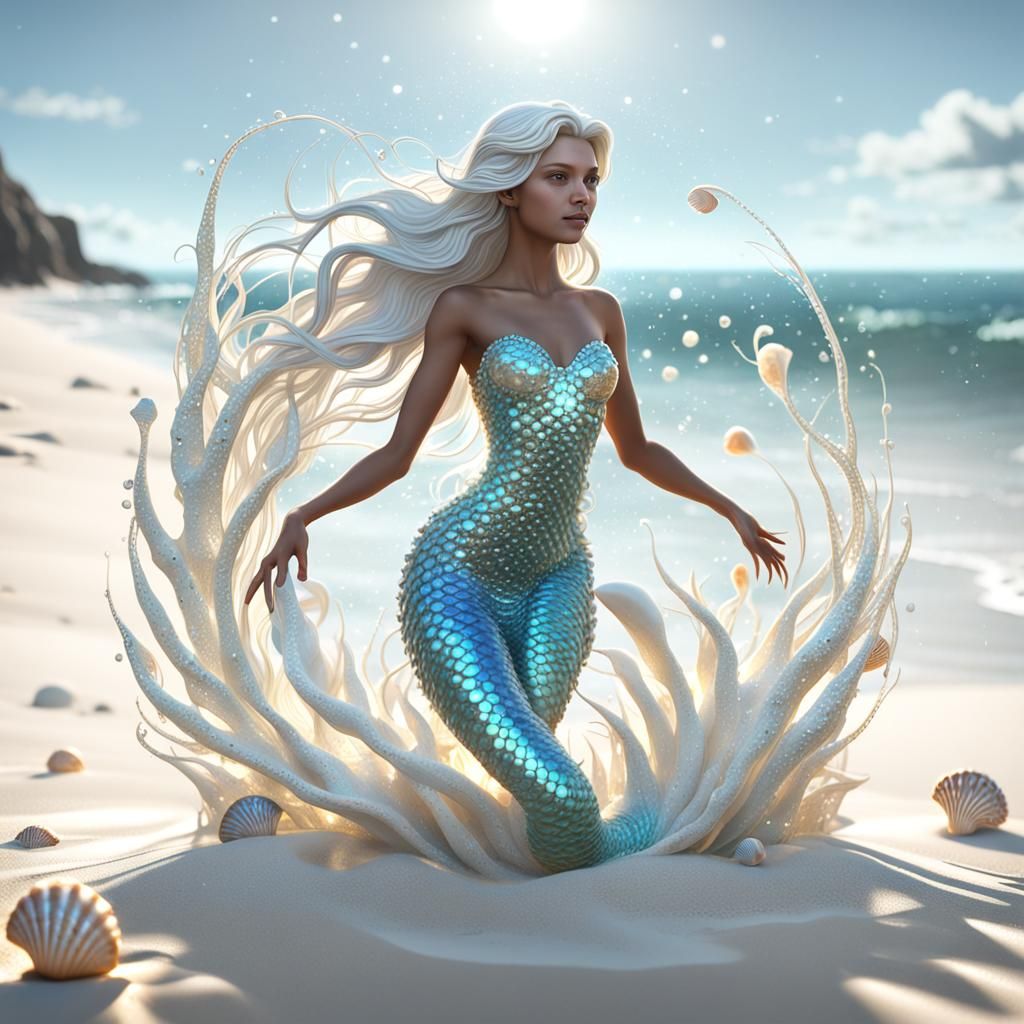 Bioluminescent Mermaid in a Hyperrealistic Seascape