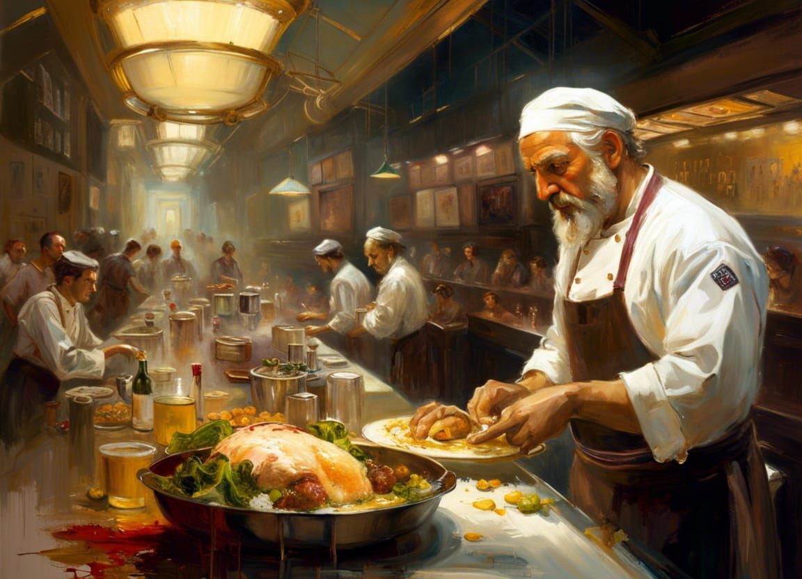 Da Vinci as Diner Chef: Oil Painting