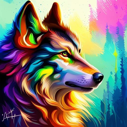 Colorful Wolf Splash Art Masterpiece