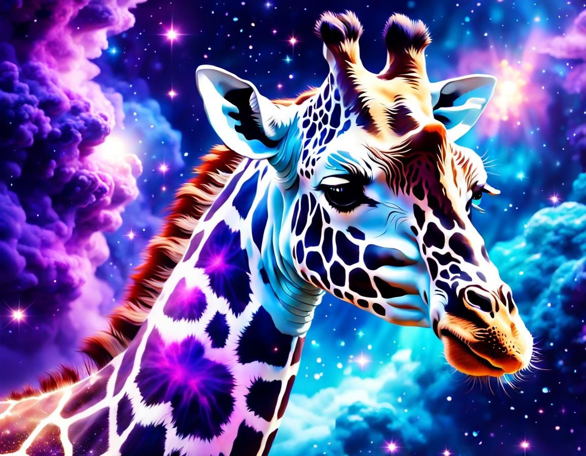 Adorable Giraffe Floating in a Cosmic Nebula