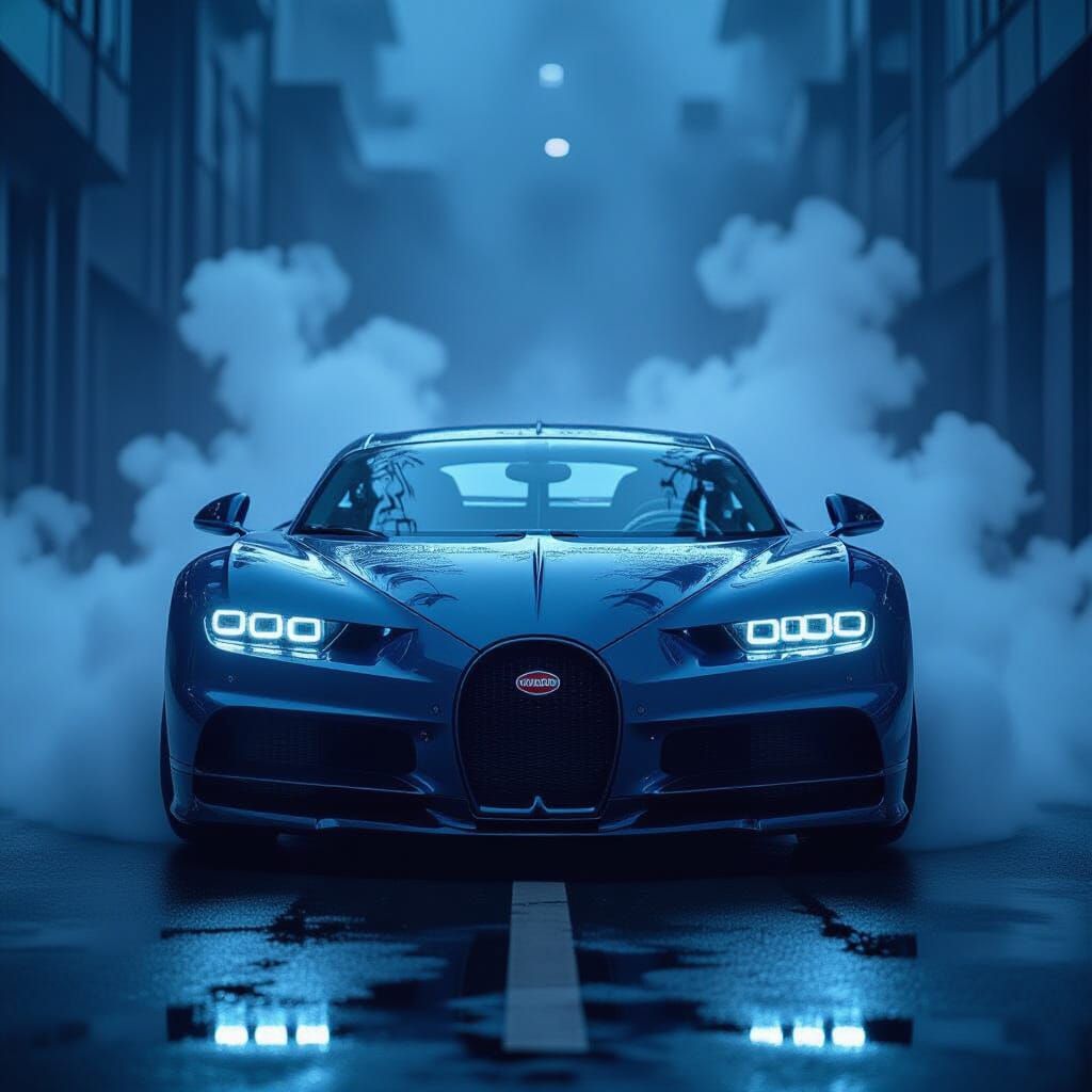 Bugatti Chiron Emerges from Darkness: Cinematic Car Portrait