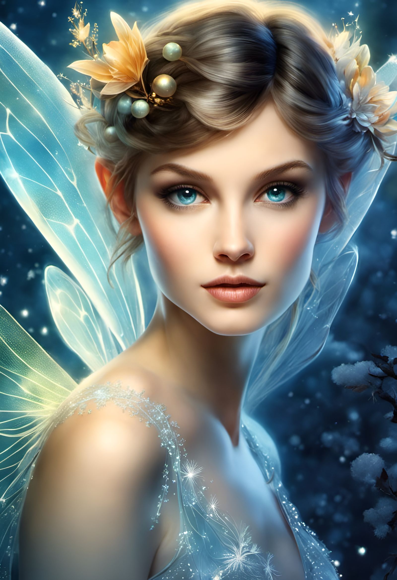 Realistic Bioluminescent Tinkerbell in Winter Snow