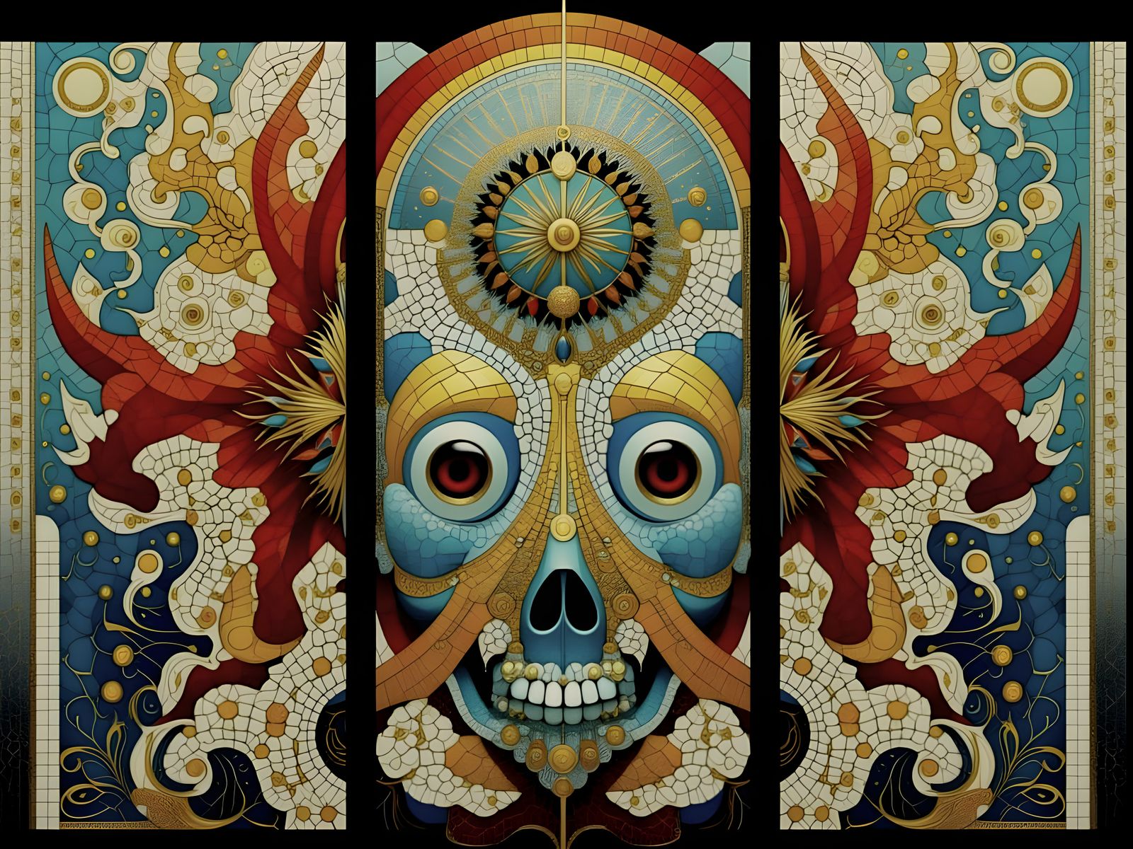 Futuristic Mosaic Masterpiece with Oriental and Surreal Elem...