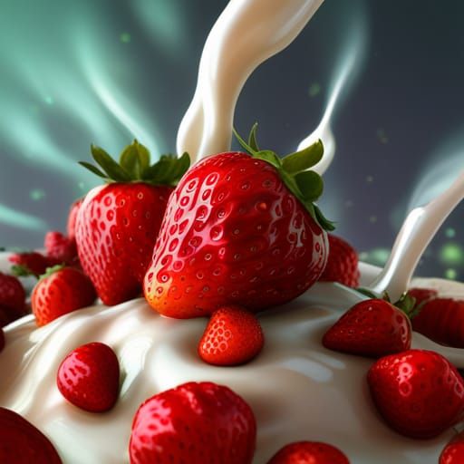 Overflowing Strawberries and Cream in Hyperreal Detail