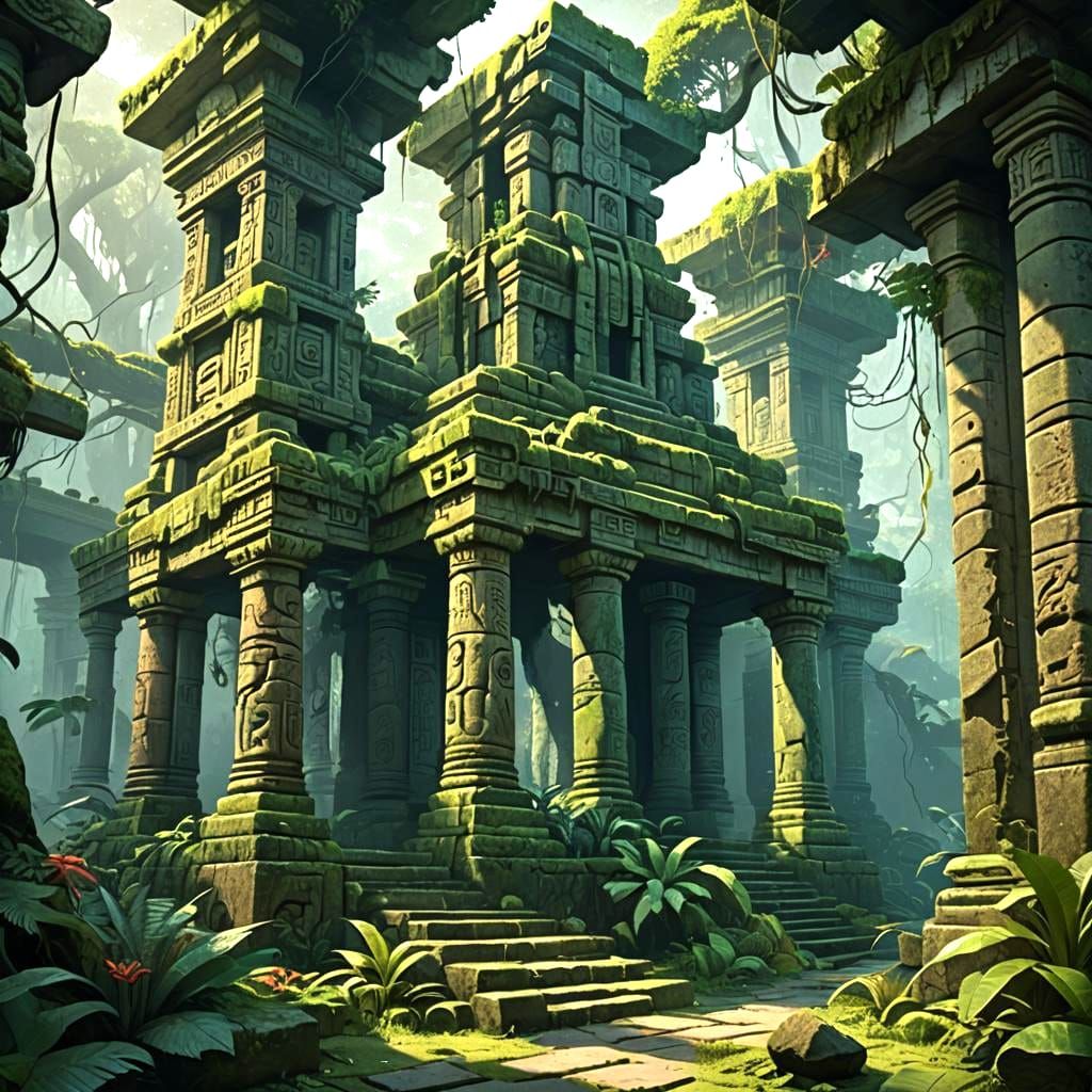 Mayan Temple in Jungle: Detailed Matte Painting
