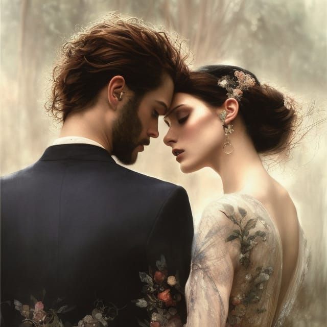Romantic Kiss in a Floral Dreamscape