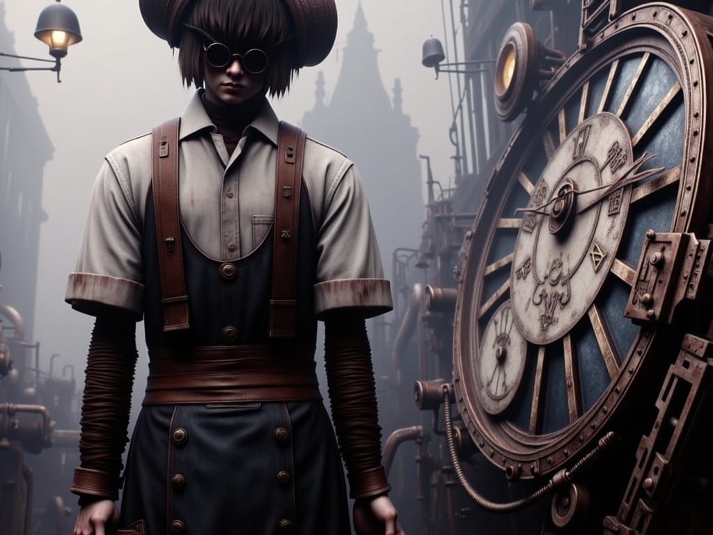 Steampunk Scene with Brass Goggles and Copper Filigree