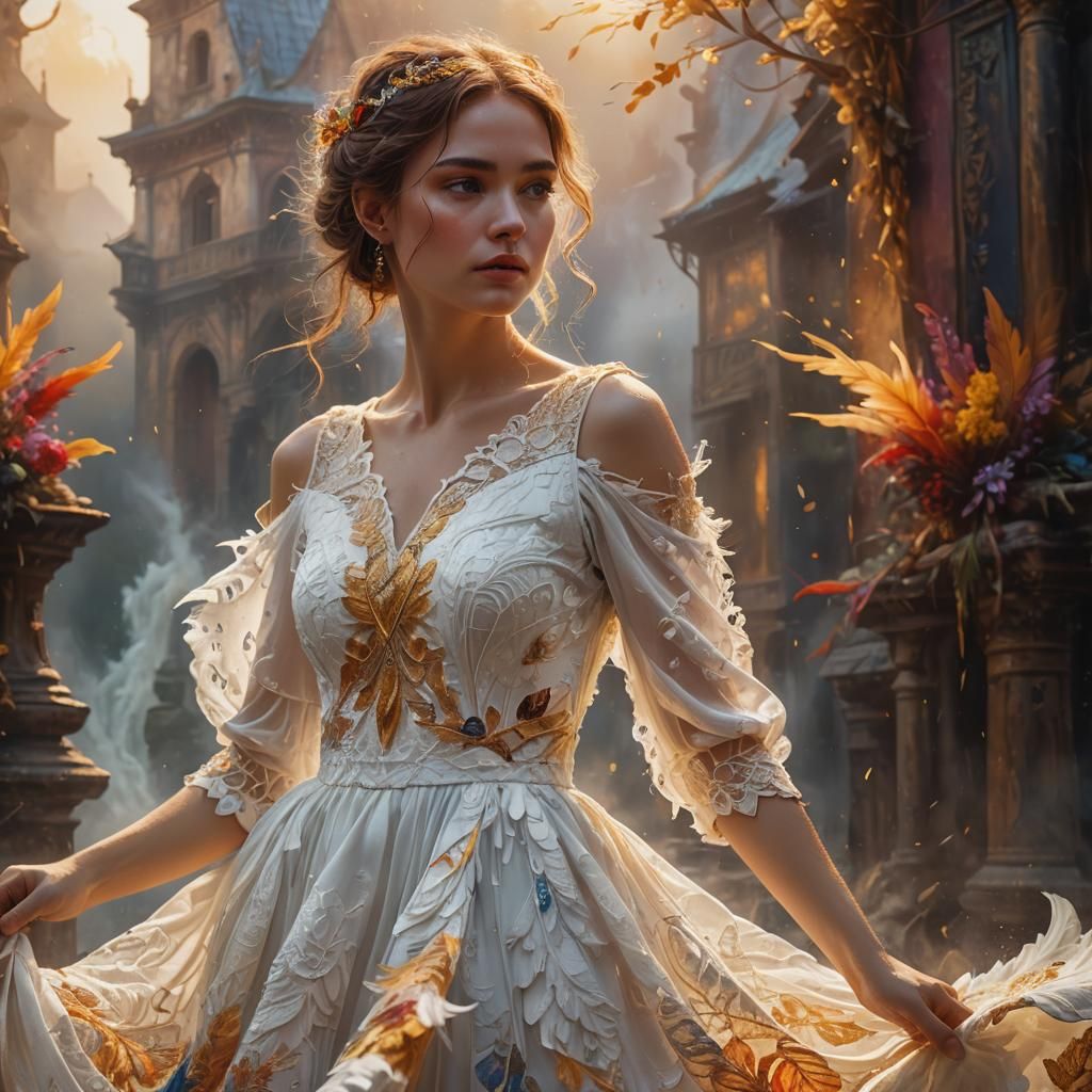 Girl in White Dress: Fantasy Oil Painting