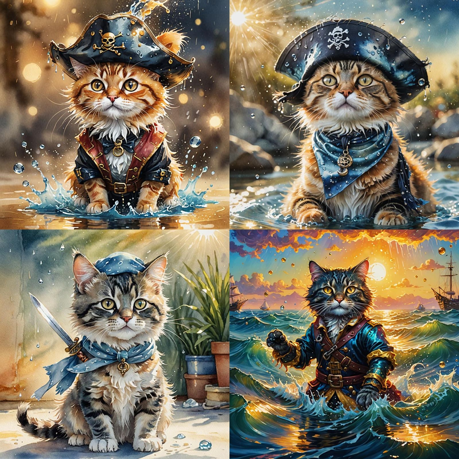 Water Cat Pirate in Sparkling Light