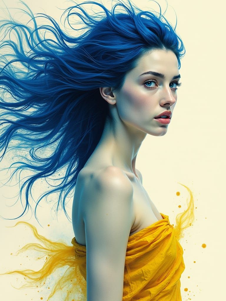 Ukrainian Woman Portrait in Splash Art Style