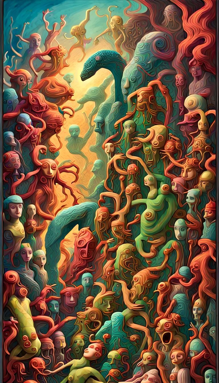 Eerie Art Display: Creatures Climbing Out of Frames