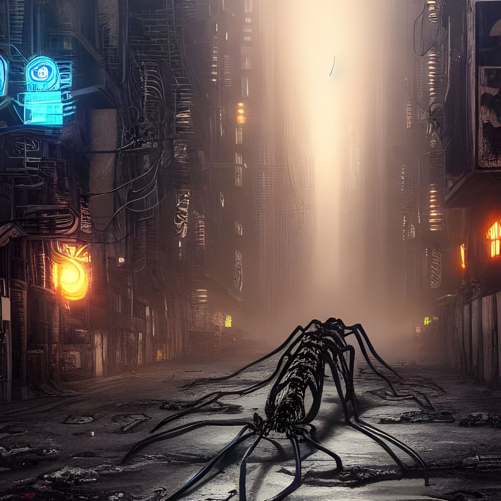 Dystopian Centipede City in Cyberpunk Style