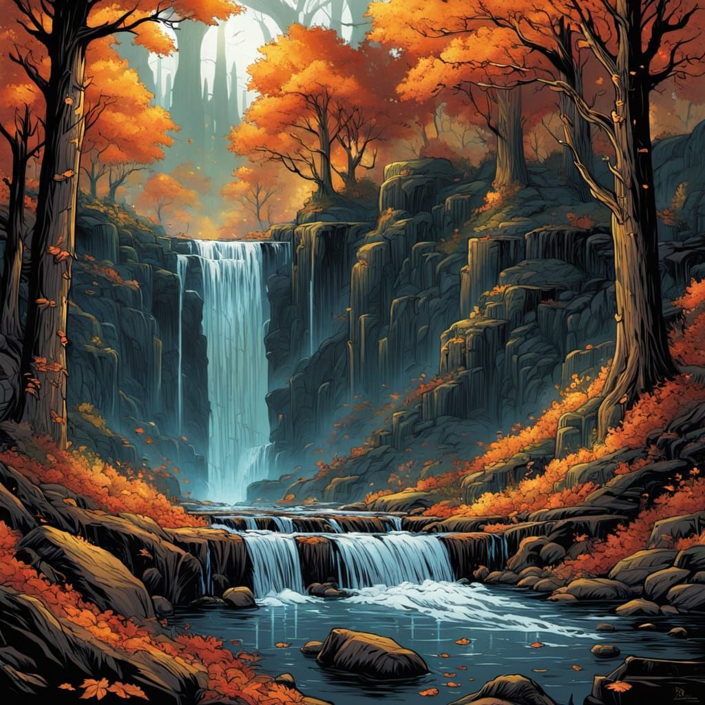 autumn waterfall in the forest 45