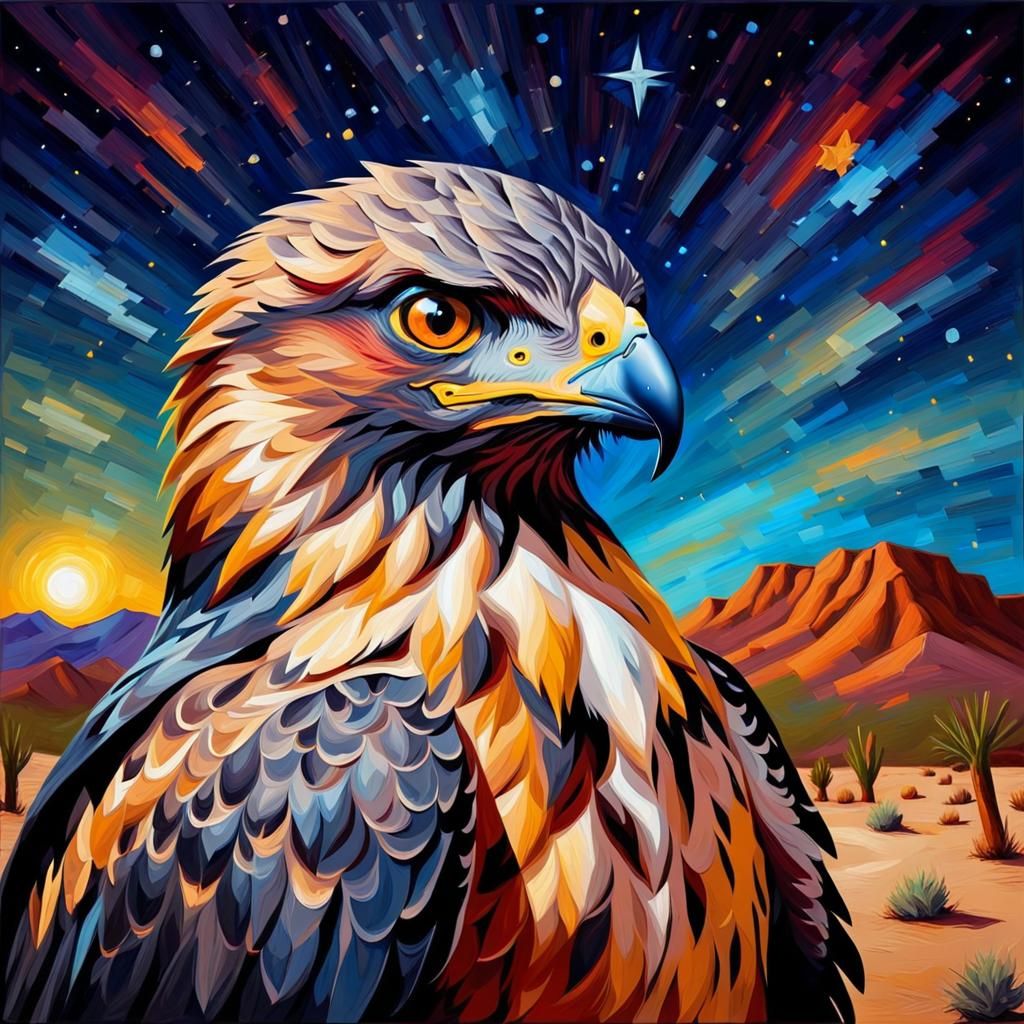 Hawk Portrait in Vivid Impasto Style