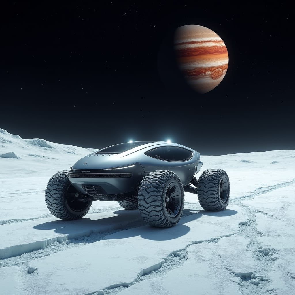 Futuristic Rover Explores Icy Europa Landscape