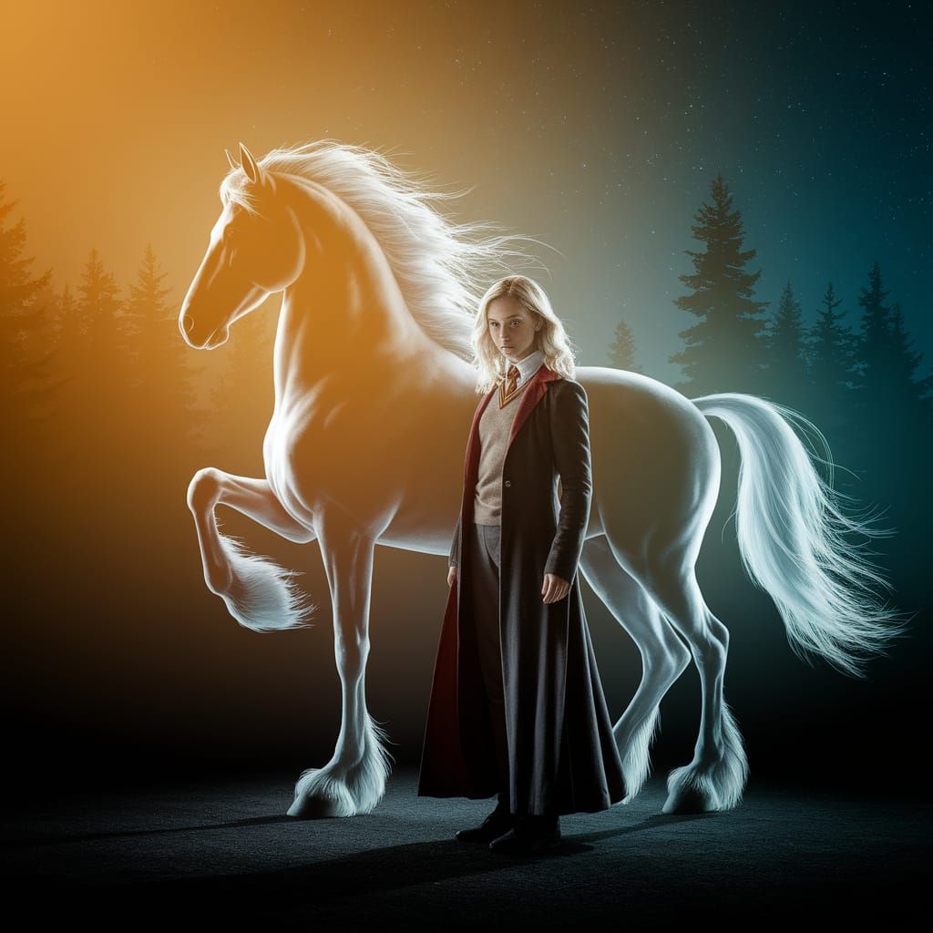 Ethereal Double Exposure: Ginny and Horse Patronus