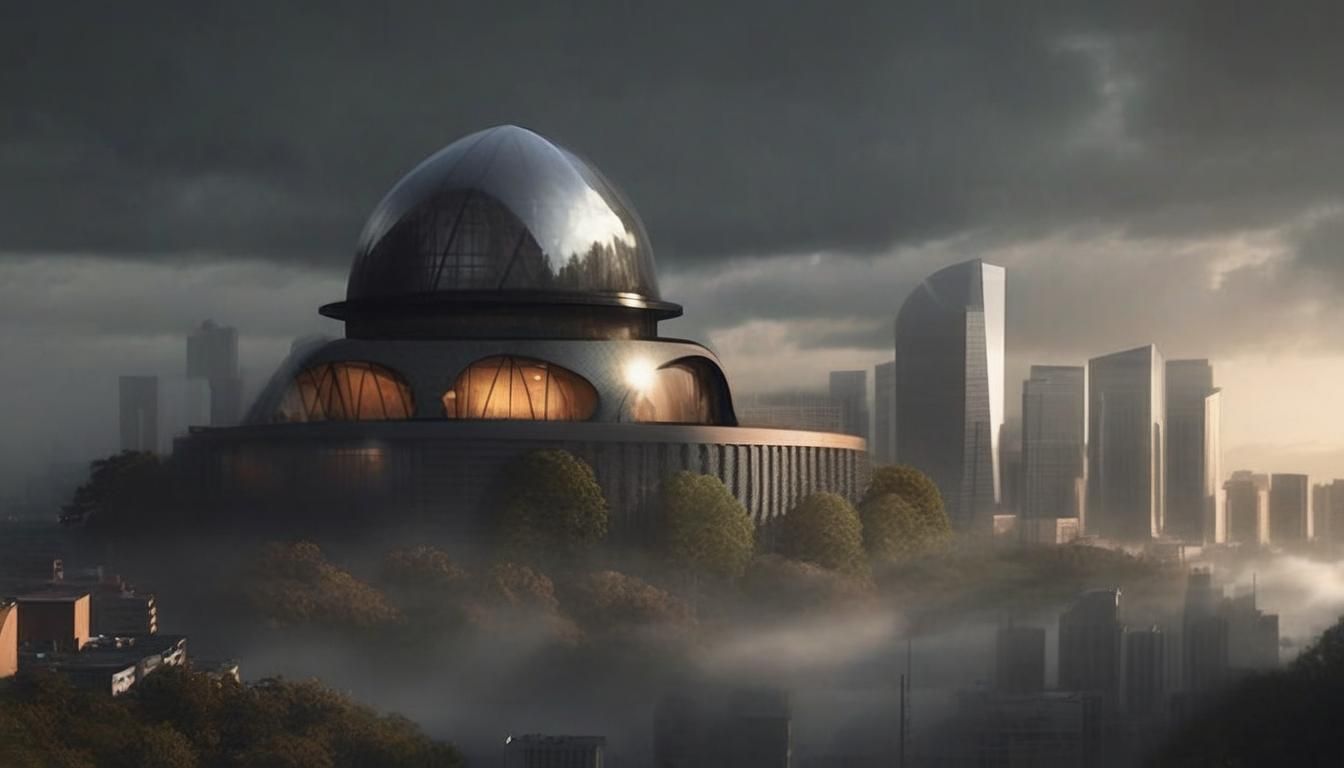 Futuristic City Shielded by Sunlight-Blocking Dome